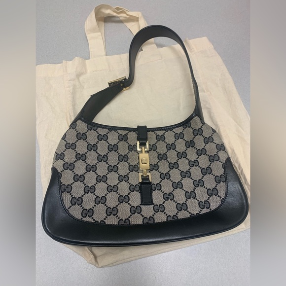 Authentic Jackie Coated Canvas/Leather Midnight-Blue Shoulder Bag - Picture 2 of 16